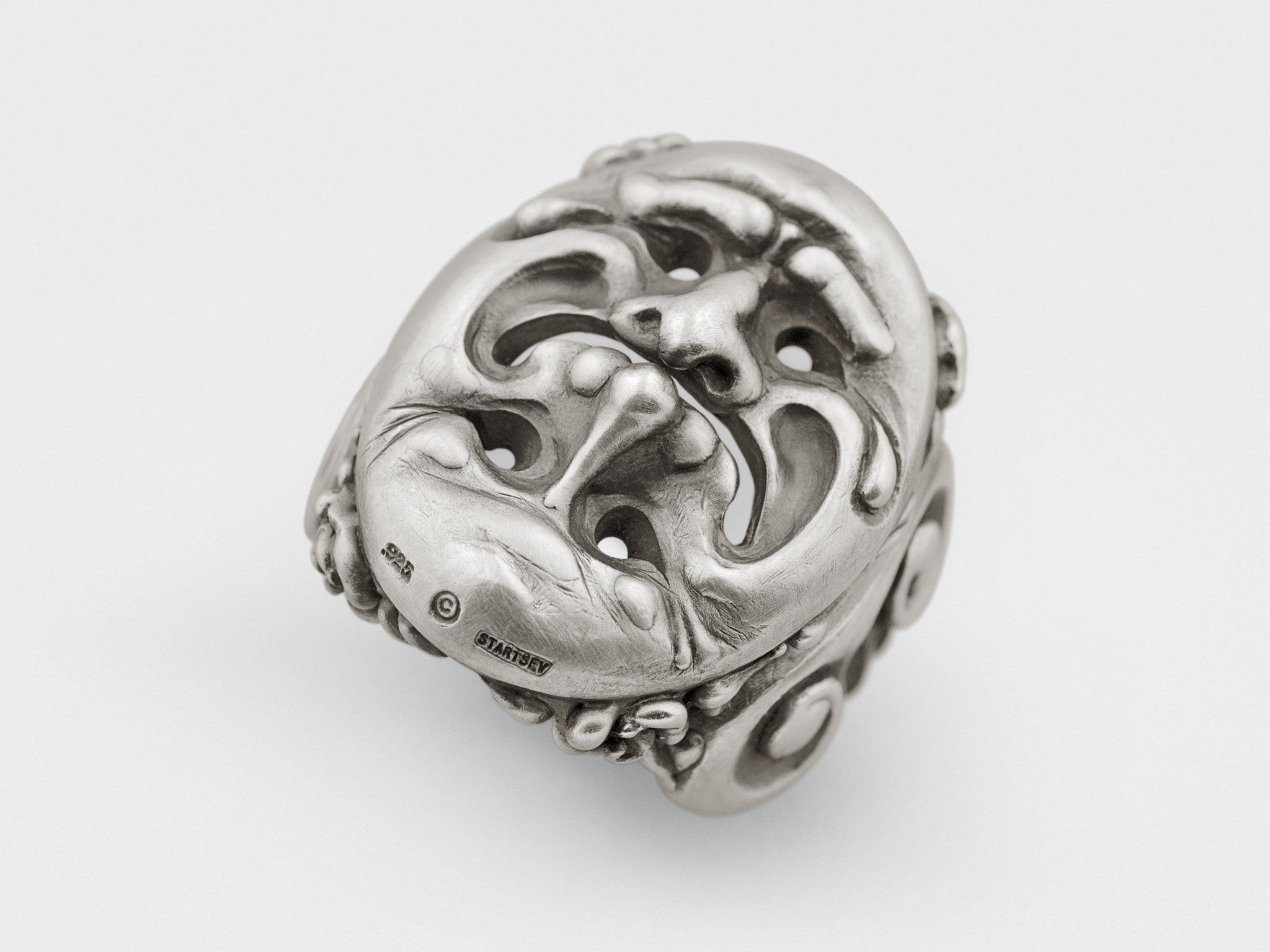 Bague masque tragédie et comédie en argent